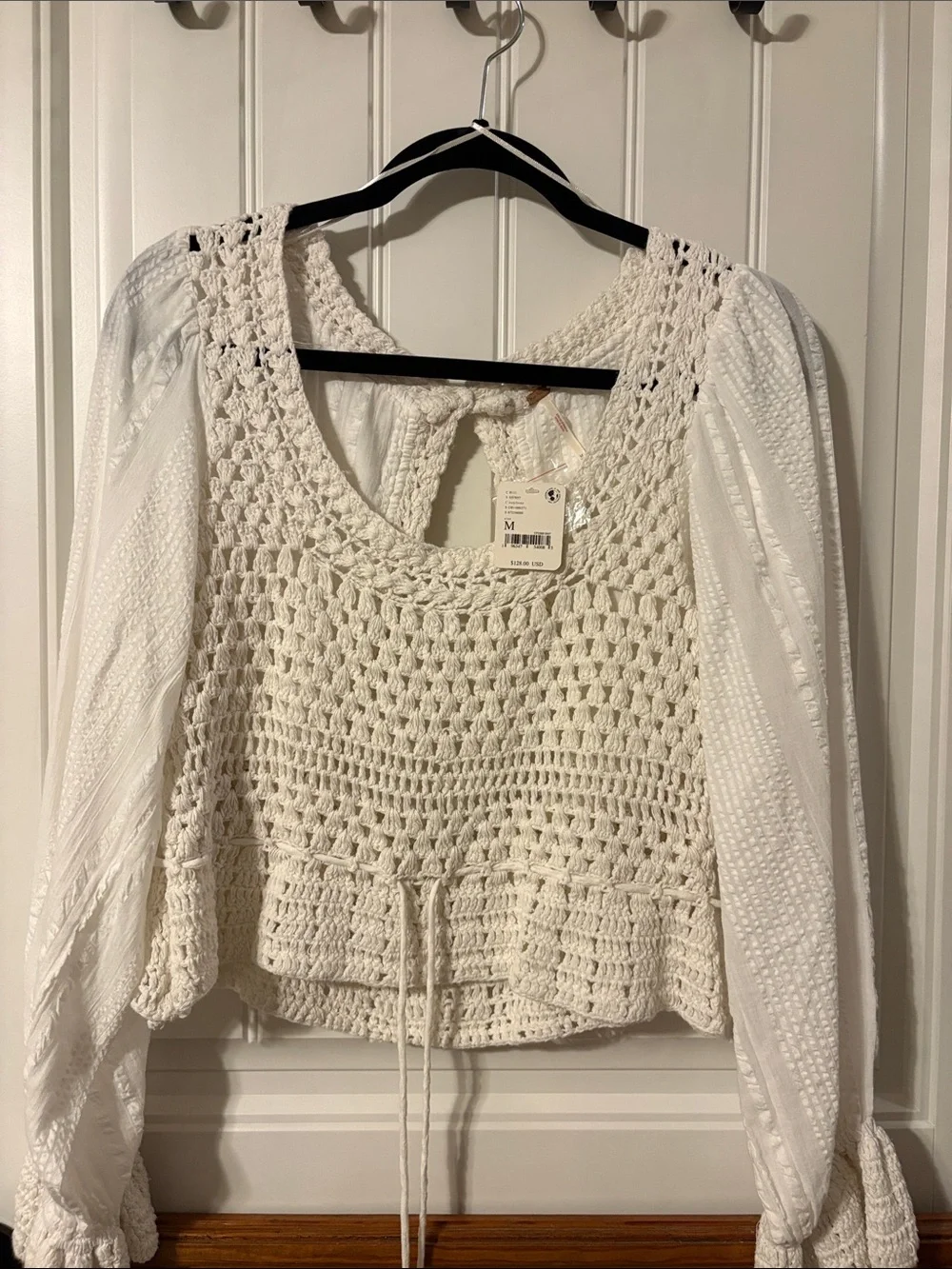 Free People Cream Crochet Peasant Top
